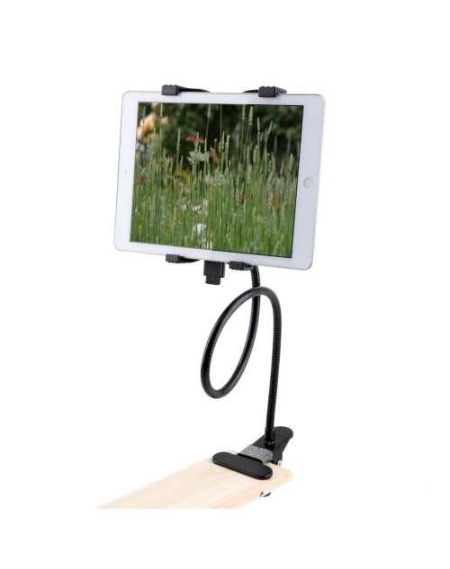 360 Degree Rotation Lazy Bed Desk Mount Tablet Stand Holder with Adjustable Clamp Clip - Black